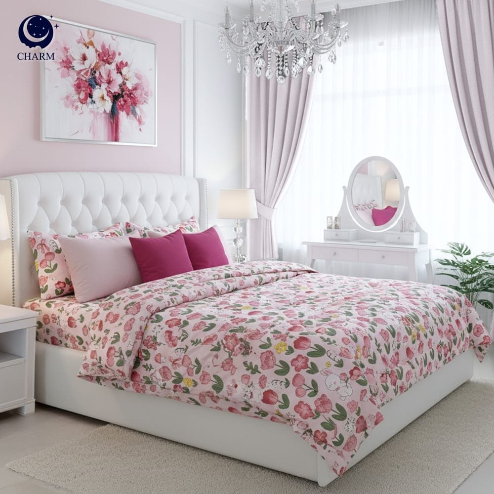 ชุดผ้าปูที่นอน 3.5 ฟุต 3 ชิ้น CHARM สี PINK TULIP คอลเลคชั่น DREAMY